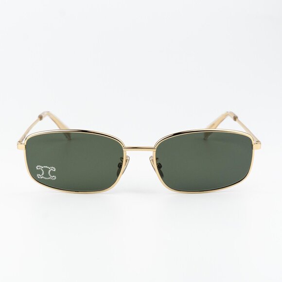 Celine RHINESTONE TRIOMPHE Men Sunglasses Gold Green Rectangle CL40285U 30N - Picture 3 of 14